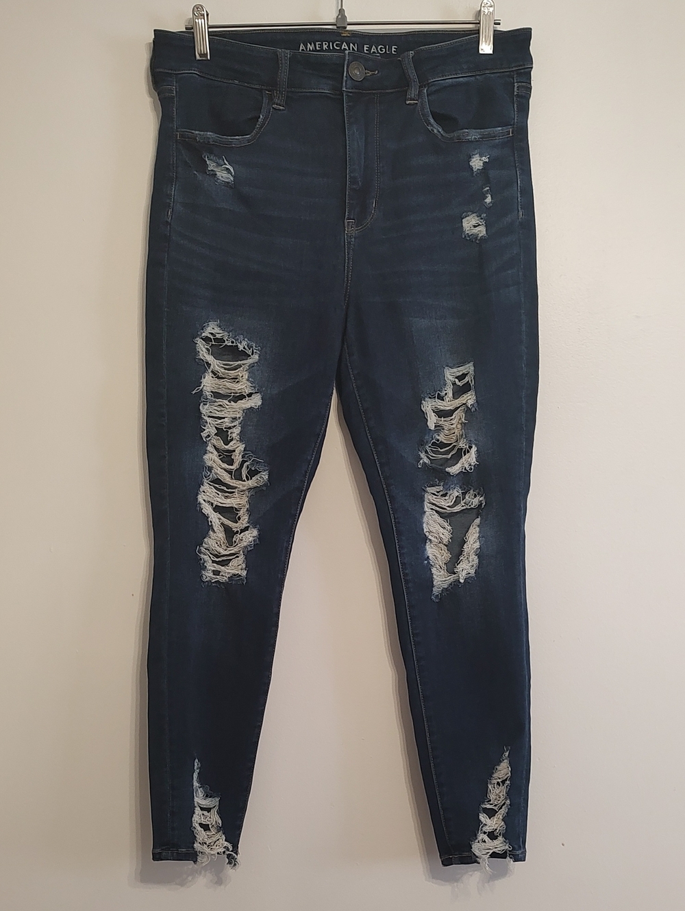 American Eagle Outfitters Hi-Rise Dark Blue Ripped Skinny Jeans